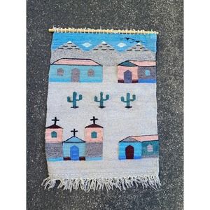 Vintage 90s Woven Wool Wall Tapestry Southwest